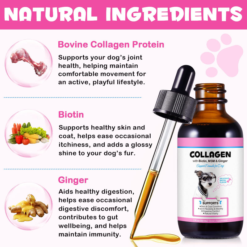 Collagen for Dogs, Liquid Collagen for Dogs Joints, Skin & Coat, Supoort Dog Itchy Skin Relief & Digestive Health, Natural Bacon Flavor-60ml