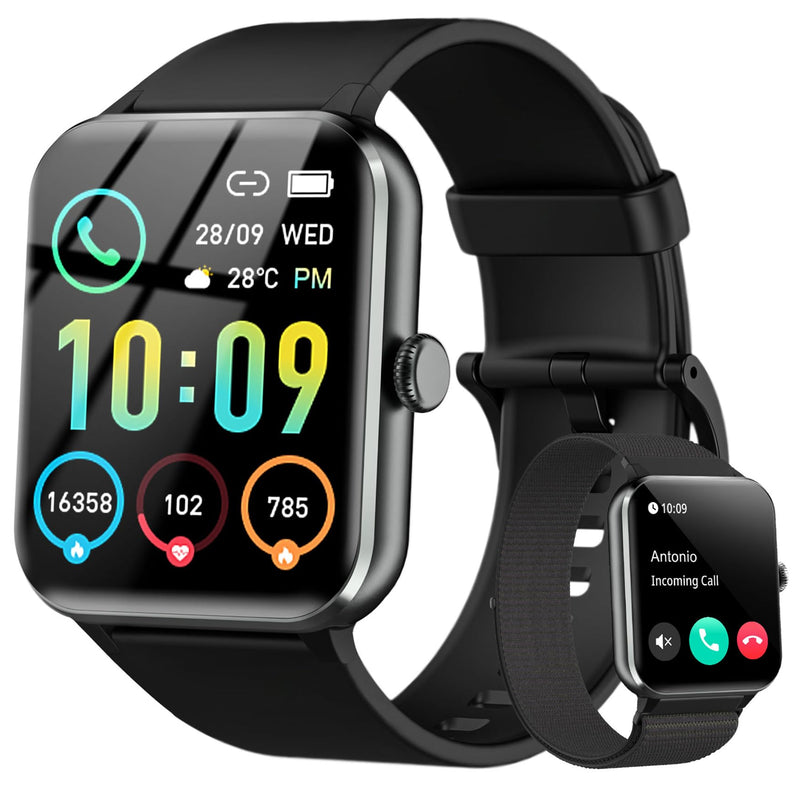 Smart Watch(Answer/Make Call), 1.85" Smartwatch for Men Women, 100+ Sport Modes, Pedometer, IP68 Waterproof Fitness Tracker, Heart Rate/Sleep Monitor, Smart Watches for Android & iOS (2 Straps) - BeesActive Australia