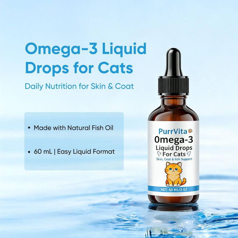 PurrVita Omega-3 Liquid Drops for Cats – Supports Healthy Skin & Coat, Natural Fish Oil Supplement for Feline Wellness 60ml (1) 1