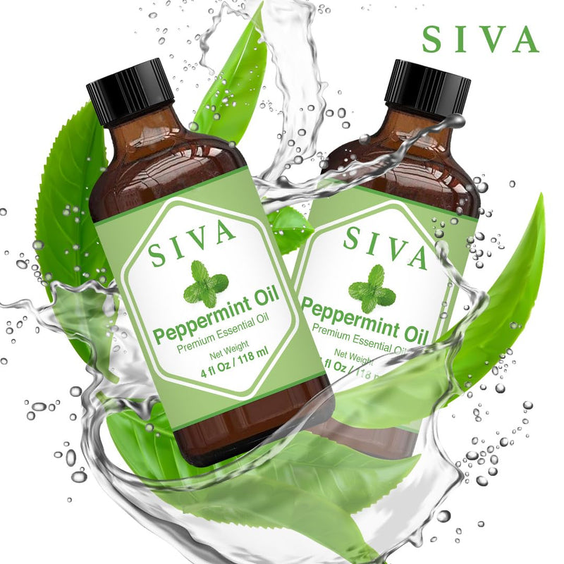 SIVA Peppermint Essential Oil 4oz (118 ml) Premium Essential Oil With Dropper For Diffuser, Aromatherapy, Hair Care, Scalp Massage & Skin Care - BeesActive Australia