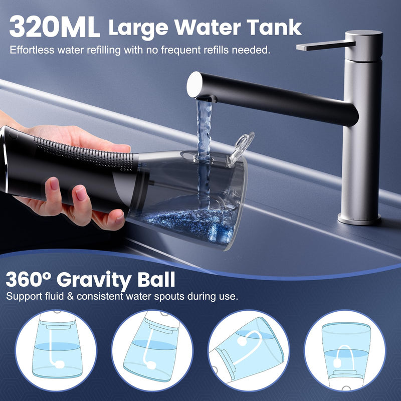 Water Flosser for Teeth Cleaning and Flossing, 5 Modes Rechargeable Cordless Oral Irrigator 320ml Water Tank Teeth Cleaner, IPX7 Waterproof Portable Electric Dentel Flossers for Home and Travel,Black Black