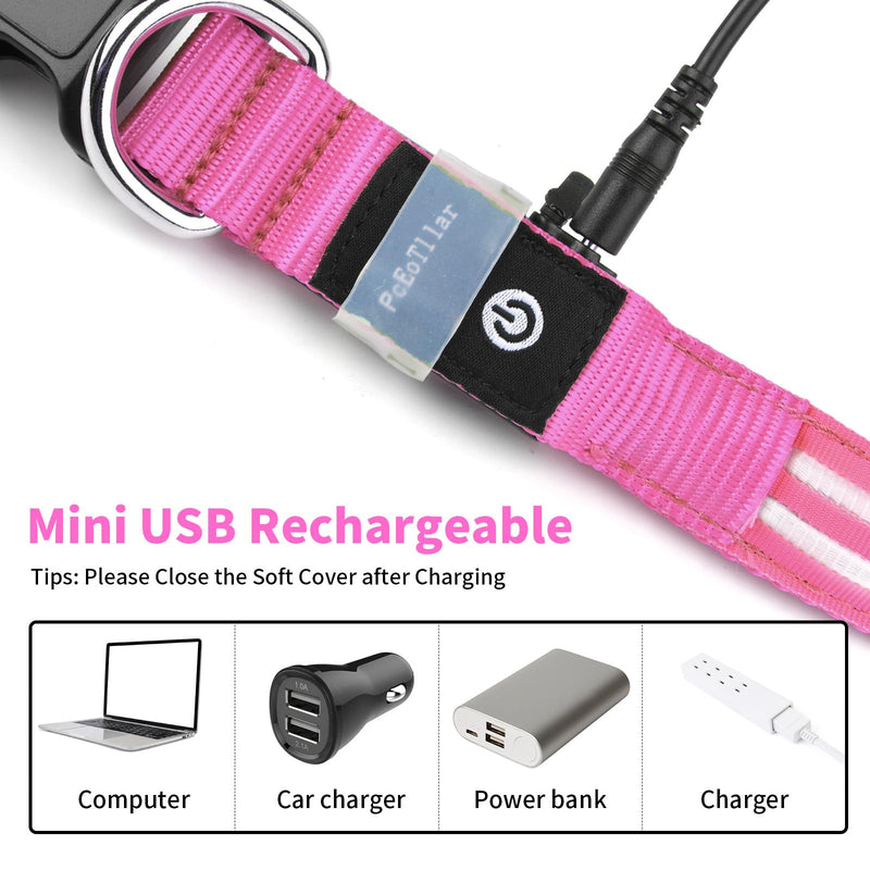 PcEoTllar Light Up Dog Collar USB Rechargeable - LED Collar for Dogs Dog Collar Waterproof Luminous Adjustable Size, 3 Modes, Light Up Collar for Night Safety Small and Medium Large Dogs Pink S(28-40cm/11-15.7inch) - BeesActive Australia