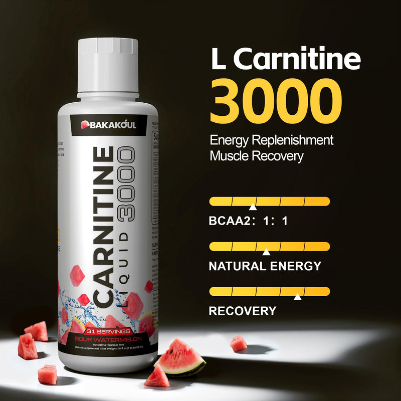 L Carnitine Supplement Liquid 3000 mg, with BCAA Sports Supplements, Help Support Energy Boosts, Support Muscle, Efficient Formula with Acetyl Rapid Absorption, Sustained Energy, Watermelon Flavor