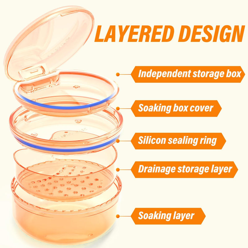 Denture Case, 2PCS Retainer Case with Strainer Basket, 2 in 1 Denture Bath Case No-Leak Retainer Cleaner Case, Retainer Holder for Travel, Mouth Guard Case for Dentures, Clear Braces, Night Guard Blue-Orange - BeesActive Australia