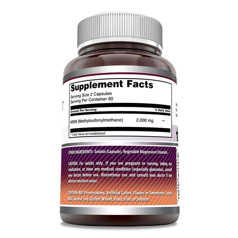 Amazing Formulas MSM (Methylsulfonylmethane) Supplement | 2000 Mg per Serving | 120 Capsules | Non-GMO | Gluten-Free | Made in USA Unflavored 120 Count (Pack of 1)