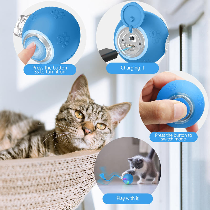 Cat Toys for Indoor Cats, Interactive Cat Toy, USB Rechargeable, Fast Rolling Dog Ball Toy On Rug, Bird Chirping & Motion Activated Cat Ball, Anti-Depression Pet Toy Fun Gift with Light, Blue - BeesActive Australia