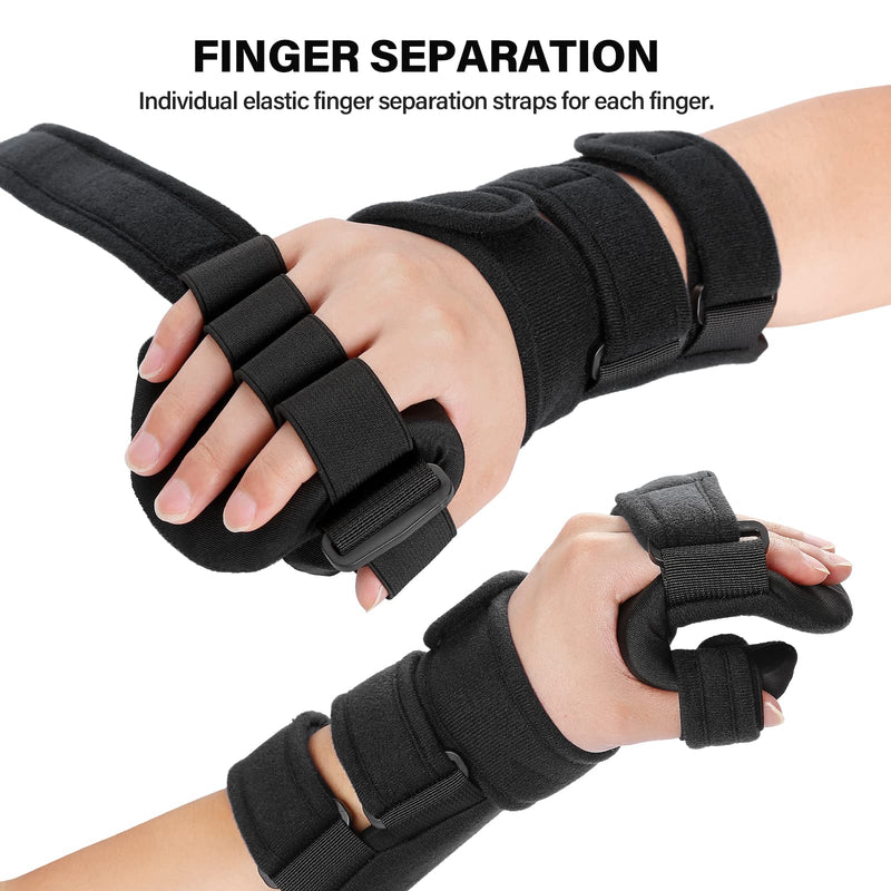 Stroke Resting Hand Splint Right&Left Resting Hand Splint with Finger Separator Functional Night Immobilizer Wrist Finger Brace for Carpel Tunnel Pain,Sprain Fracture,Tendonitis (Left,Black) Left,Black