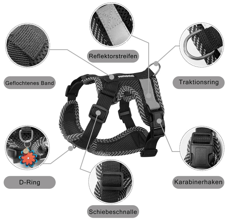 Cat harness with leash set, adjustable cat harness, escape-proof with reflective harness, breathable cat harness and collar set for dogs and cats on walks (S) S - BeesActive Australia