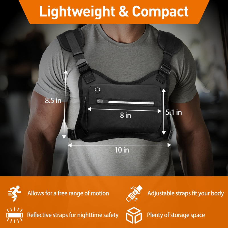 Outdoor Sports Chest Bag for Men,Lightweight Chest Pack with Reflective Strip,Built-In Phone Holder & Extra Storage,Running Vest Bag for Running Hiking Cycling - BeesActive Australia