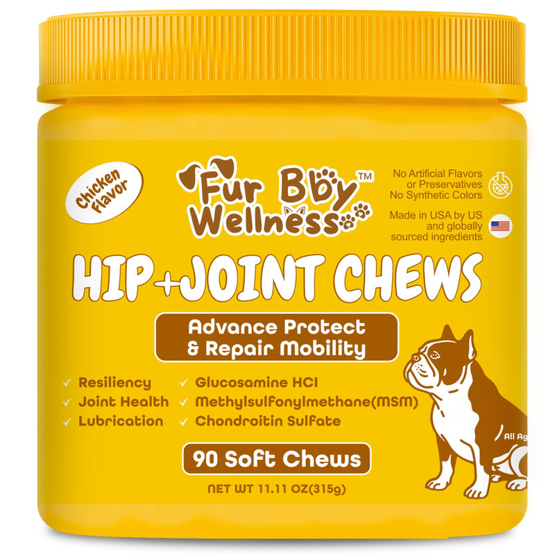 Vet-Strength Hip & Joint Support for Dogs - Fast-Acting Relief for Arthritis, Stiffness & Inflammation - Advanced Mobility, Cartilage, Bone & Muscle Support - Tasty Chicken Soft Chews - 90 Count