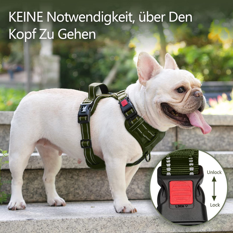 PoyPet No-Pull Dog Harness, Reflective Dog Harness for Non-Choking Dogs, Adjustable Soft Padded Pet Vest with Easy Control Handle for Medium Dogs (Army Green, M) Army Green - BeesActive Australia