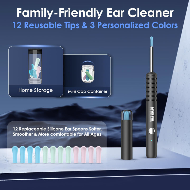 Xylla Ear Wax Removal Kit WiFi Ear Cleaner 1920P FHD Ear Camera,Ear wax remover with 8 PCS Ear Cleaning Kit,Ear Scope Otoscope with 6 LED Lights,Silicone Ear Wax Removal Tool for iOS & Android (Black) Black - BeesActive Australia