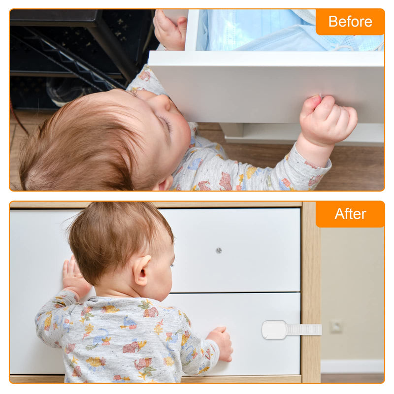 Child Safety Strap Locks 12 Pack Child Safety Locks Baby Proofing Drawers Locks Coolrunner Child Locks for Drawers, Cabinets, Dishwasher, No Tools or Drilling Required (White) White - BeesActive Australia