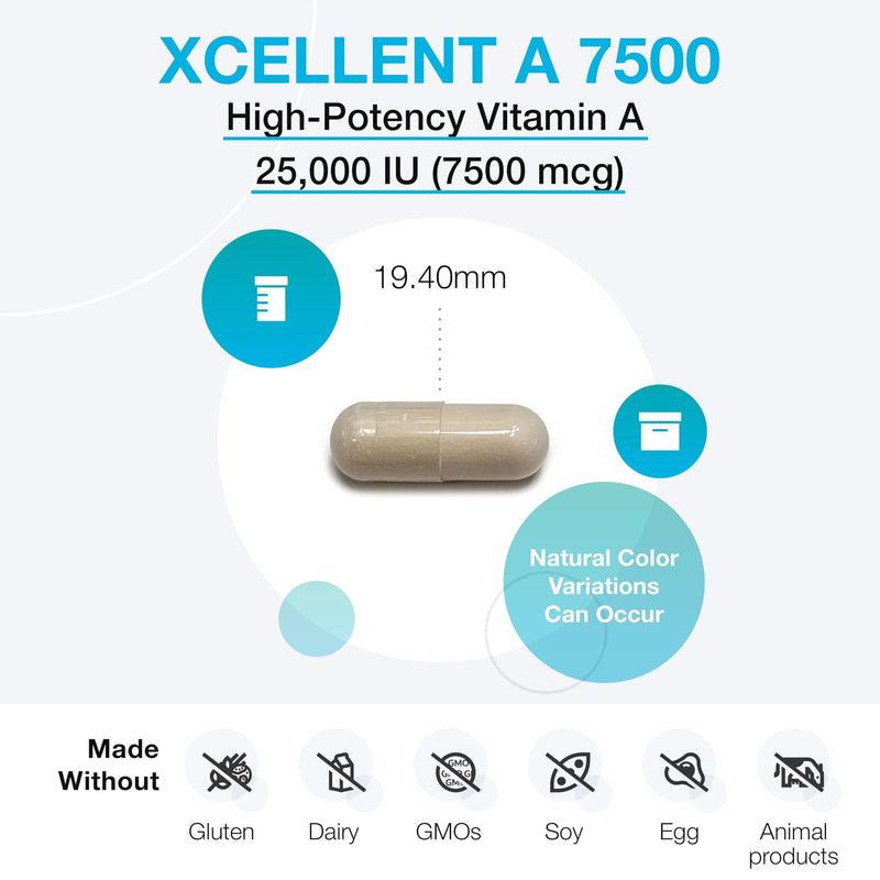 XYMOGEN Xcellent A 7500, 60 Capsules | Supports Immune Function, Cellular Health, and Mucosal Surfaces, Vitamin A as Retinyl Palmitate