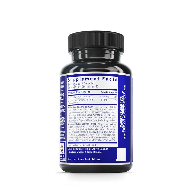 Quantum Nutrition Labs Quantum Bone Health - Bone Health Vitamins, Bone Strength Supplement for Women and Men, Organic Calcium Supplement with Fermented Vitamin K2, Bone Health Support - 90 Capsules