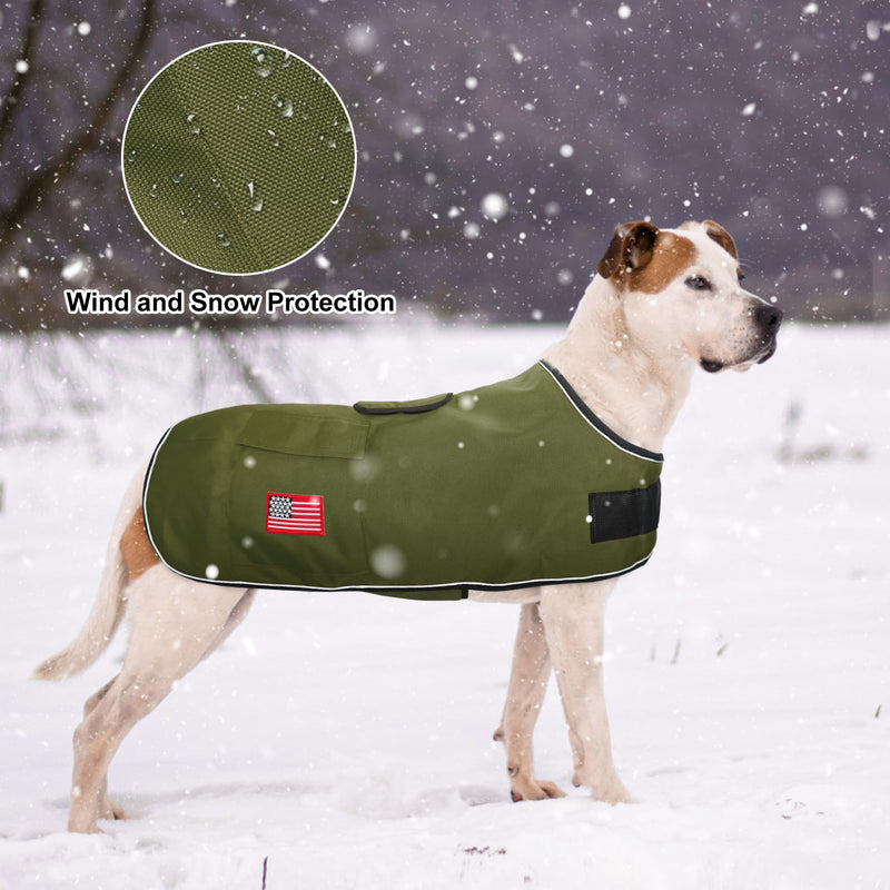 BEAUTYZOO Reflective Dog Winter Coat for Small Medium Large Great Dane Dogs,Winter Dog Jacket with Fleece Lining Dog Cold Weather Coat,Oxford Canvas Waterproof Windproof Dog Clothes,Easy Wear Dog Vest XL(Chest Girth 34"-45", Back 24", Neck 24"-29") Green - BeesActive Australia