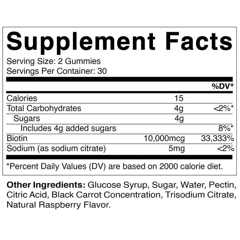 Vitamatic Biotin Gummies 10,000 mcg for Stronger Hair, Skin & Nails - 60 Vegan Gummies - Also Called Vitamin B7 (1 Bottle) 1 Bottle - BeesActive Australia