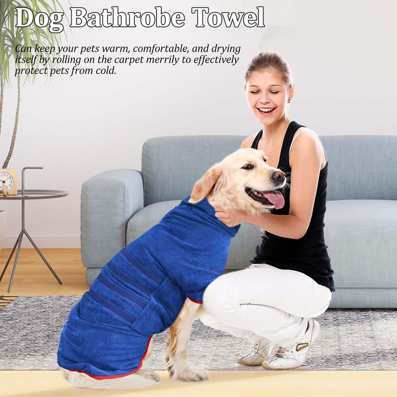 Dog Drying Coat - Fast Drying Dog Bathrobe Towel,Super Absorbent Dog Bath Robe,Microfibre Quick Drying Warm Keeping Dog Robes with Adjustable Collar and Waist (Blue, X-Large) Blue - BeesActive Australia