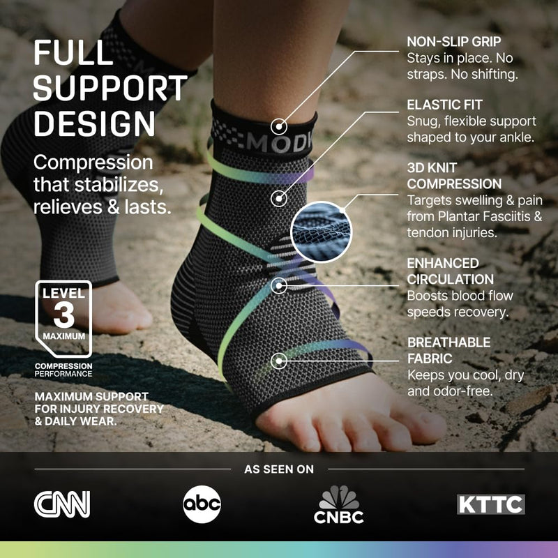 Modvel Ankle Brace for Women & Men - Compression Ankle Sleeve & Foot Brace, Right Left Ankle Support for Sprained Ankle, Achilles Tendonitis, Plantar Fasciitis Relief, Running Basketball Soccer Large A Black 2 - BeesActive Australia