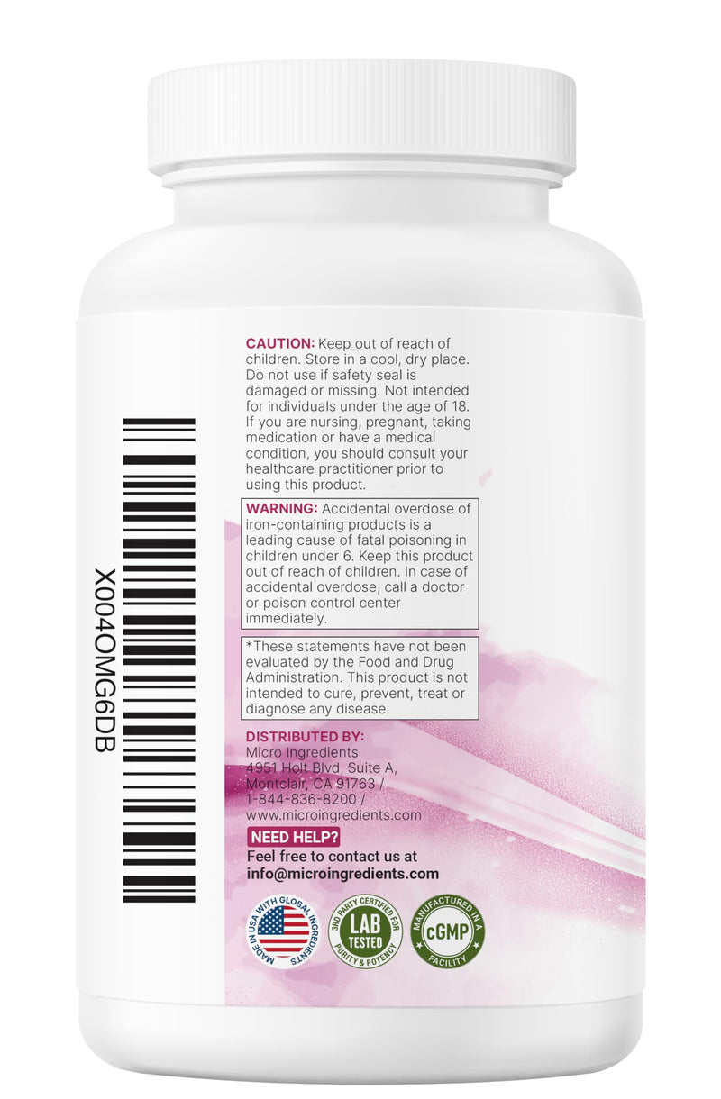 Micro Ingredients Prenatal Vitamins for Women | 38-in-1 with Folate, DHA, Choline, Iron, Probiotics, Inositol, & Vitamin C, D, B Complex | No Fillers | 240 Veggie Capsules