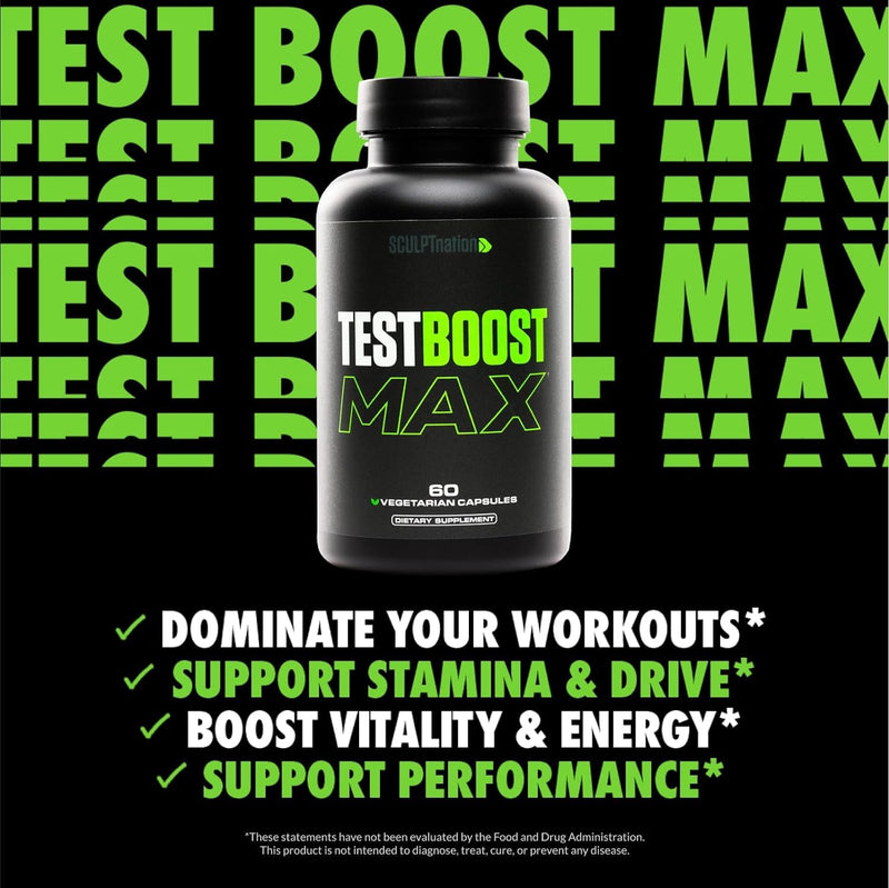 Sculpt Nation by V Shred Test Boost Max - Testosterone Supplement for Men - Tribulus Terrestris for Men - Natural Energy, Stamina, and Strength Booster - 60 Gluten Free Capsules 60 Count (Pack of 1)