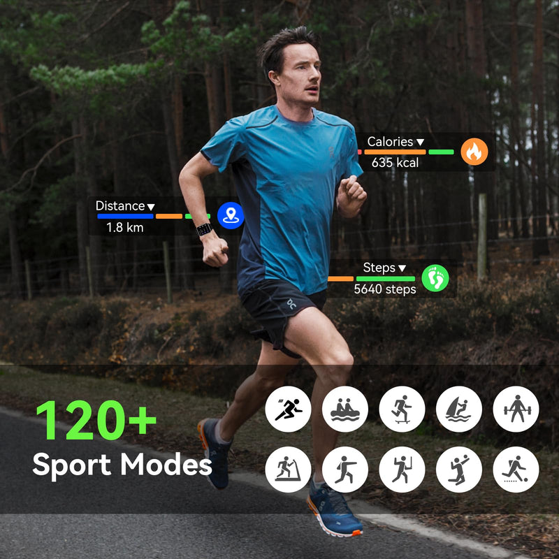 Smart Watch for Men Women, 1.85" HD Fitness Tracker with Bluetooth Calls, 5 ATM Waterproof, 130+ Sport Modes, 24/7 Heart Rate/Sleep Monitor, Pedometer, Calories, Smartwatch for Android iOS (Black) Black