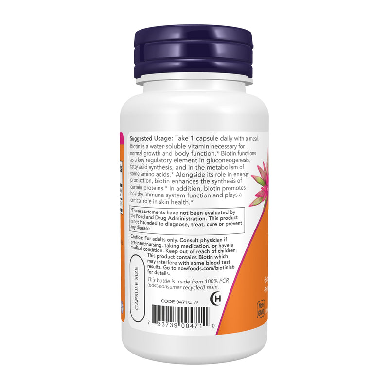 NOW Foods Supplements, Biotin 5,000 mcg, Amino Acid Metabolism*, Energy Production*, 60 Veg Capsules 60 Count (Pack of 1)