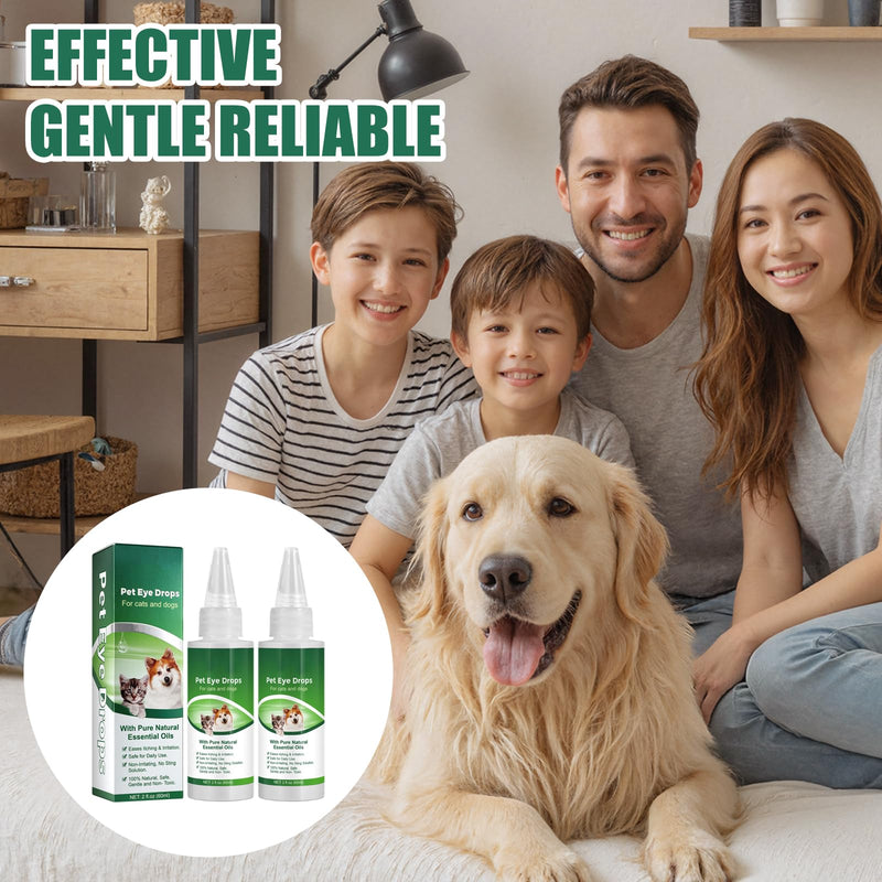 2 Pcs Dog Eye Drops with Cotton Swabs, Gentle Pet Eyes Care Solution for Relieving Eyes Itching & Irritation, Safe for Daily Use (60ml x 2)