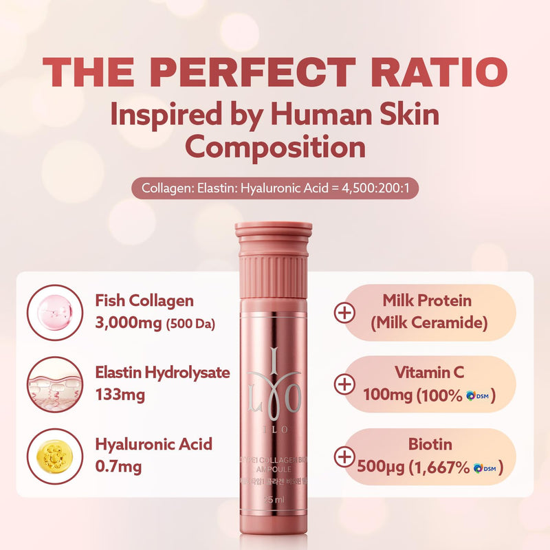 ILO Liquid Collagen Drink, 3000mg Type 1 Marine Collagen, 14 Bottles | 500 Dalton orange shots with biotin, ceramide, hyaluronic acid, vitamin C & Beau-mino Complex - no powder, no fishy taste 0.85 Fl Oz (Pack of 14)