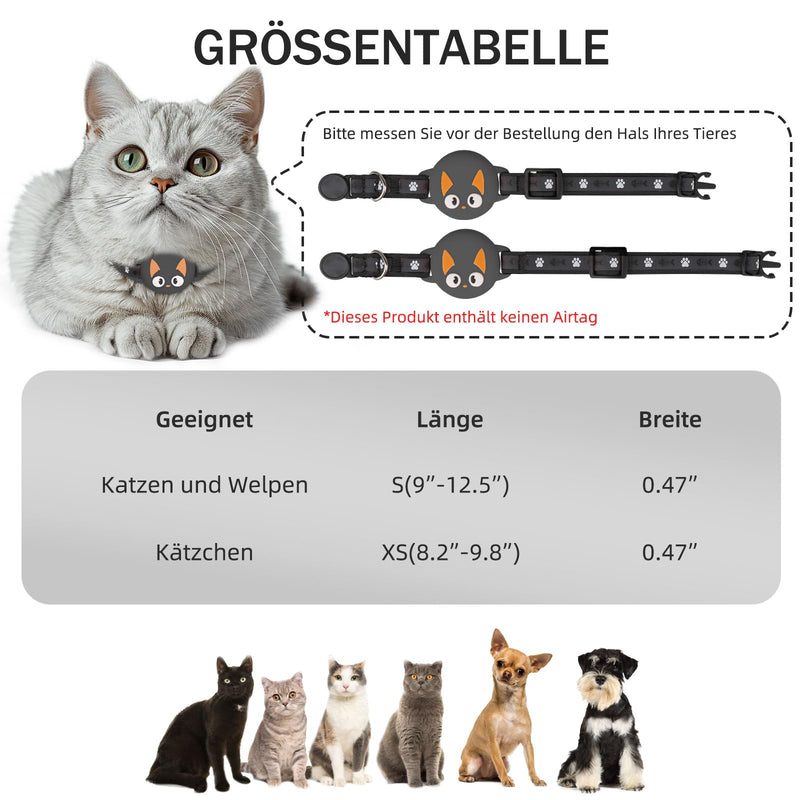 Airtag Cat Collar Breakaway, Reflective Cat Collar with Airtag Holder and Bell, Comfortable Padding, Adjustable, Durable, Suitable for Cats (Black) S (9''-12.5'') Black - BeesActive Australia