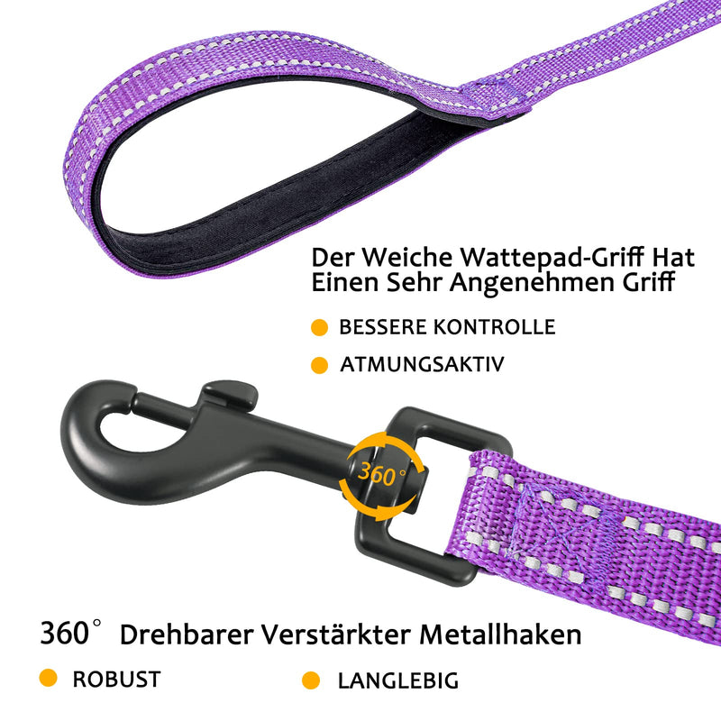 Demigreat towing leash for dogs, 3m / 5m / 10m / 15m / 20m robust long dog leash, reflective training leash with padded handle and hand strap, training leash for small to large dogs 5m/16ft purple - BeesActive Australia