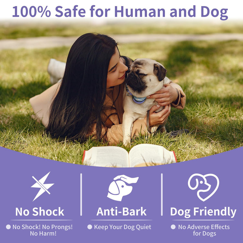 Dog Bark Collar, No Shock Bark Collar for Small Puppy Dogs, No Shock Barking Collar, Smart No Bark Collar, Smart Automatic Anti Bark Collar with 5 Sensitivity No Shock Vibration Collar Purple - BeesActive Australia