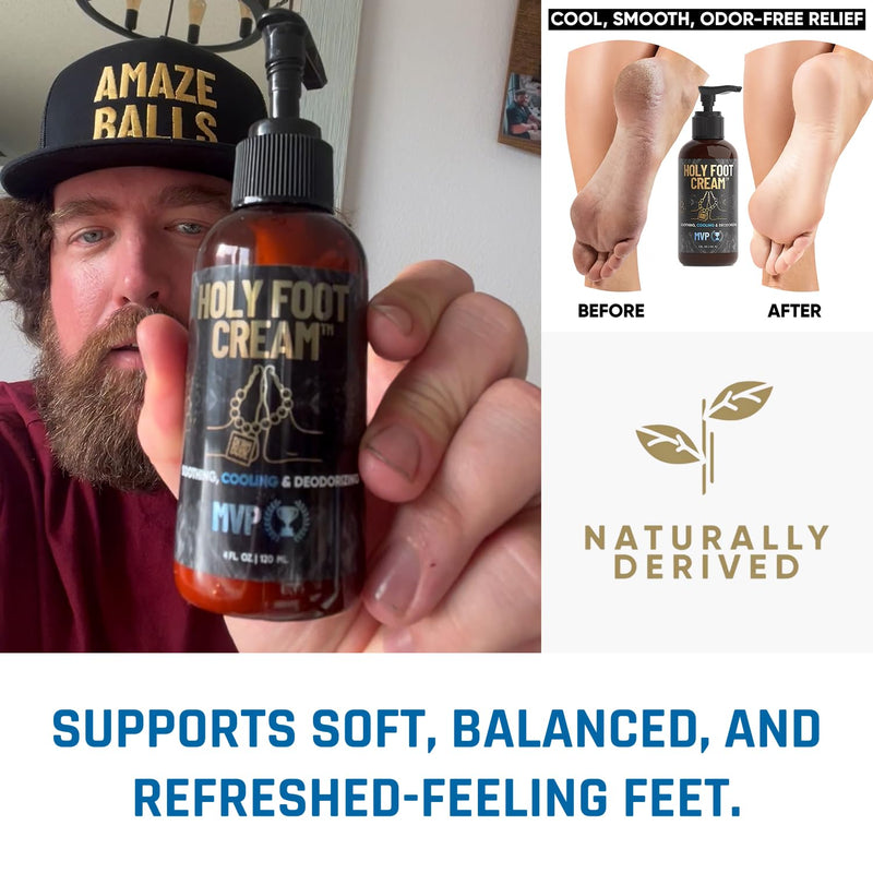 Derm Dude Holy Foot Cream | Daily Moisturizing Foot Cream with DeoPlex for Freshness & Arrowroot for Lightweight Hydration | MVP Scent 4oz