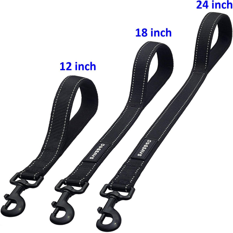 Short Dog Leash - Traffic Padded Handle - Heavy Duty - Short Nylon Dog Lead for Training Control - Reflective Threads Pet Leashes for Large Dogs and Medium Dogs (12 Inch, Reflective Black) 12 Inch - BeesActive Australia