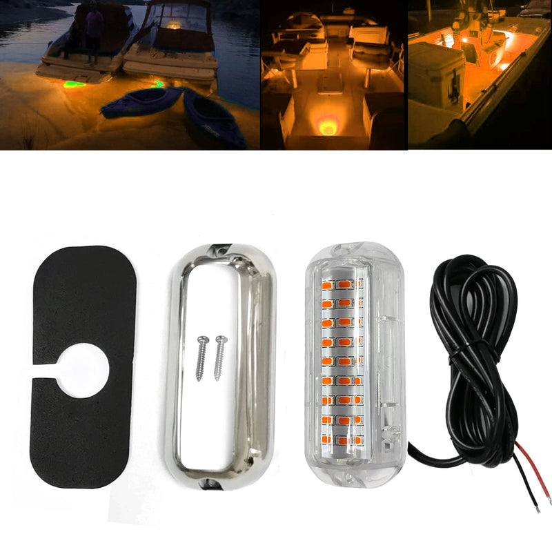 2Pcs 27 LEDs Marine Light, IP68 Waterproof Underwater Boat Light for Pontoon Transom Stern Navigation & Interior Deck, 10-30V DC Amber - BeesActive Australia