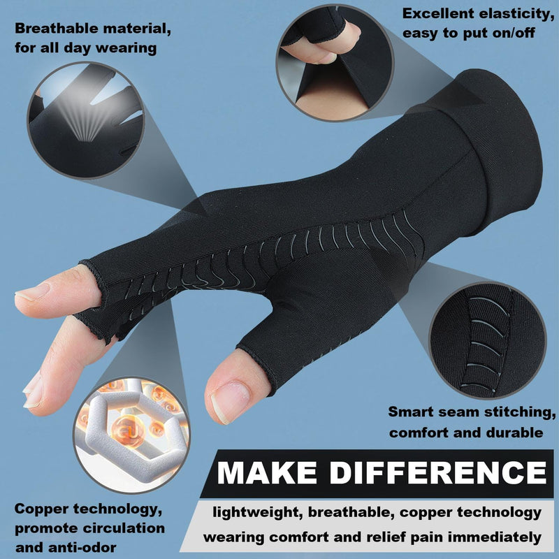 2 Pairs Copper Arthritis Compression Gloves for Rheumatoid, Osteoarthritis, Carpal Tunnel Pain Relief, Compression Hand Gloves for Women & Men,Anti-Slip Fingerless Gloves for Work,Typing (M) Medium