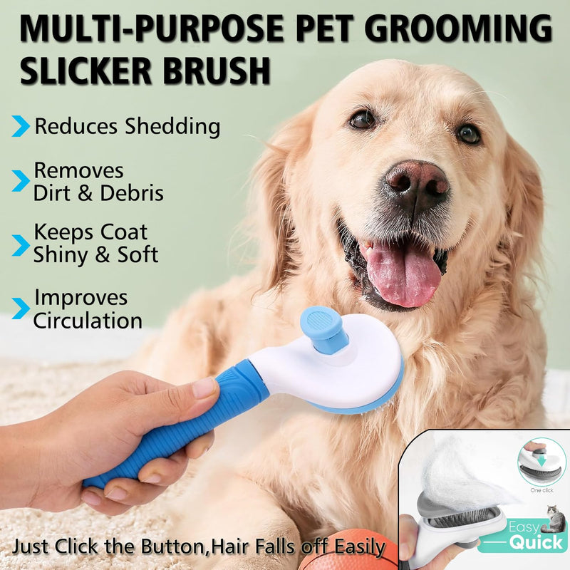 3PCS Dog Grooming Brush - Dog Brush for Shedding Massaging Bathing - Double Sided Shedding, Dematting Undercoat Rake - Self Cleaning Slicker Brush for Dogs and Cats with Long or Short Coats Grey-3Pcs - BeesActive Australia