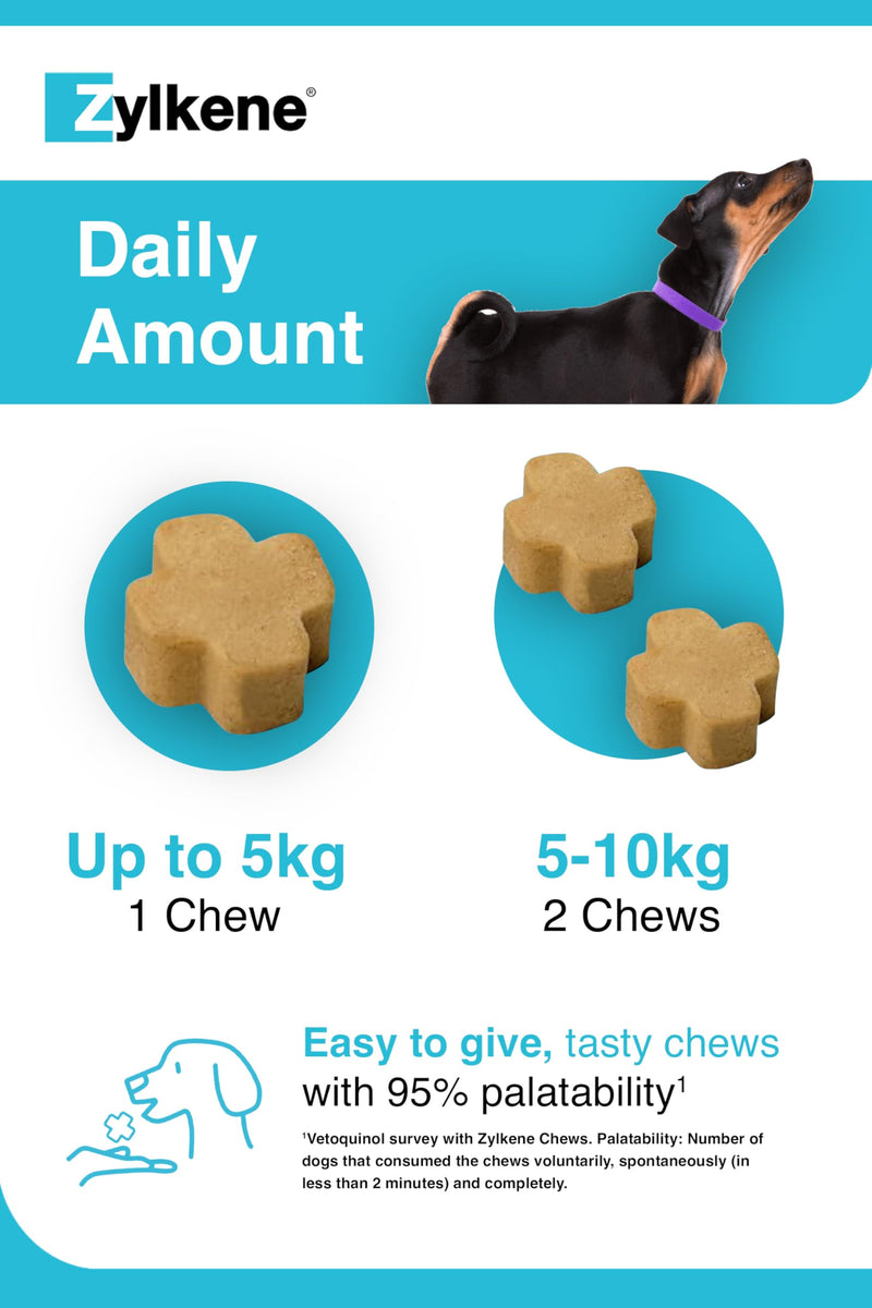 Zylkene Calming Chews for Small Dogs up to 10kg | Promotes Relaxation | Helps Pets cope with short-term challenging situations | Perfect for on the go, holidays, travelling, fireworks | 14 Chews