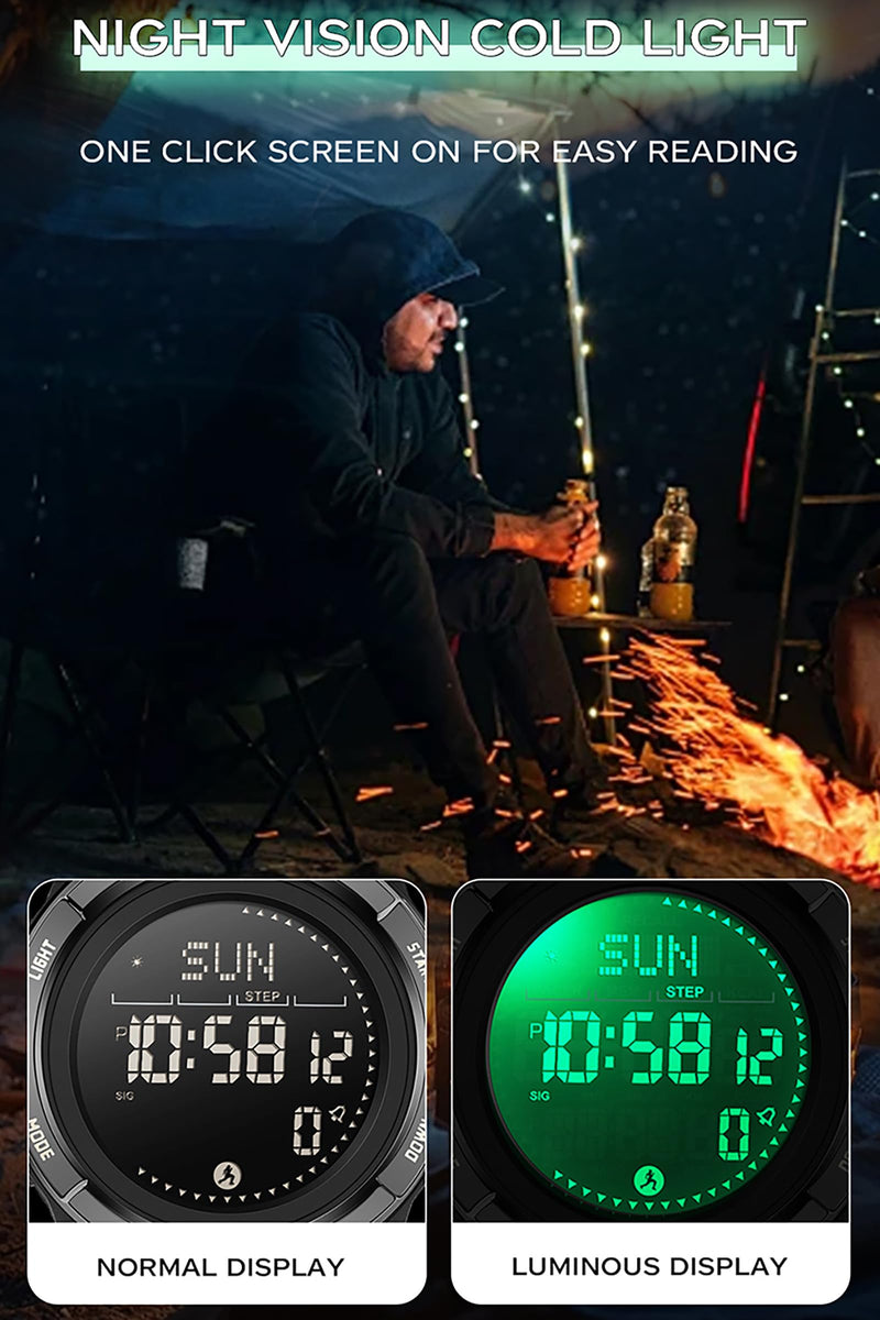findtime Compass Tactical Watches for Men Women with Metronome Step Counter Countdown Dual Time Alarm Stopwatch Rubber Strap Lightweight Digital Waterproof Watch Orange Silicone Blue - BeesActive Australia