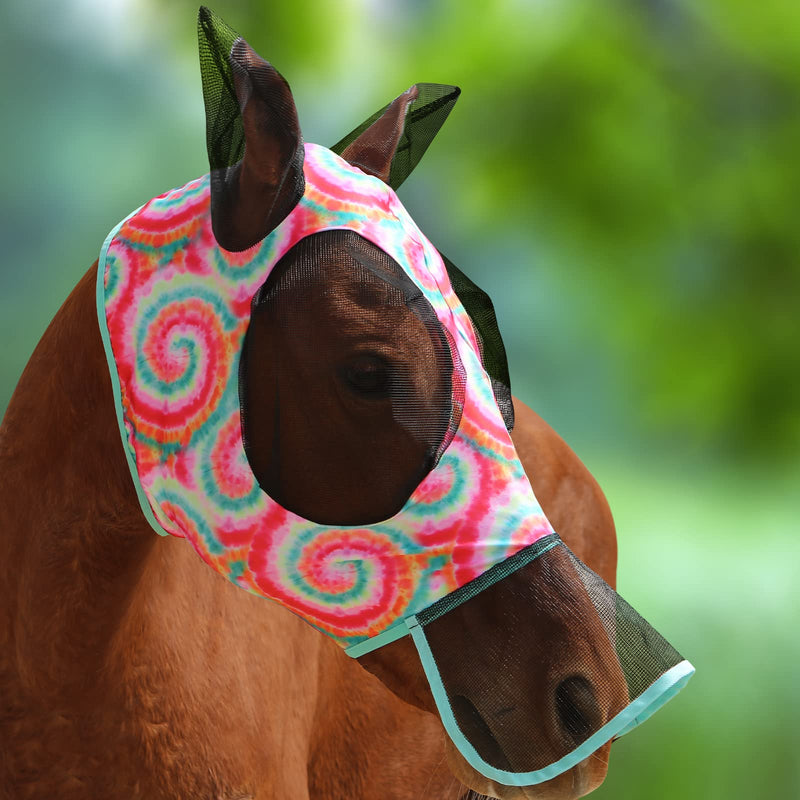 Ultra Lightweight UV-proof Full Visibility Stretchy Horse Fly Mask Long Nose with Ears-Rainbow Circle (L; Full Size) Full (Large) Rainbow Circle - BeesActive Australia
