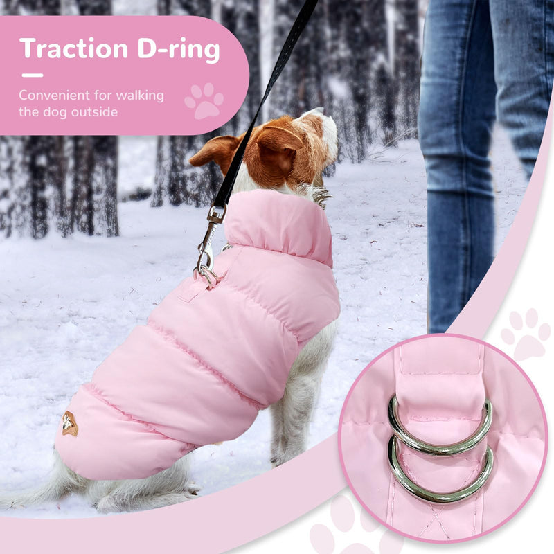 Winter Warm Dog Jacket for Small Medium Dogs Cat Cold Weather Coats with Harness Paded Dog Fleece Vest Waterproof Windproof Dog Snow Jacket Pet Puppy Clothes（Pink,XS） X-Small Pink - BeesActive Australia