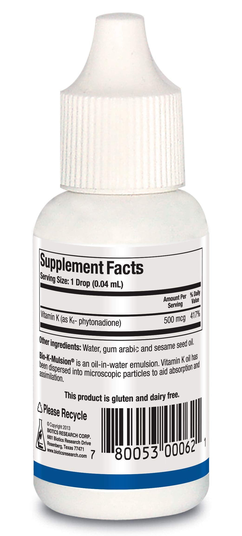 Biotics Research Bio K Mulsion Strong Bones, Heart Health, Blood Clotting Support, Liquid Vitamin K, K1 phytonadione, 1 fl oz - BeesActive Australia