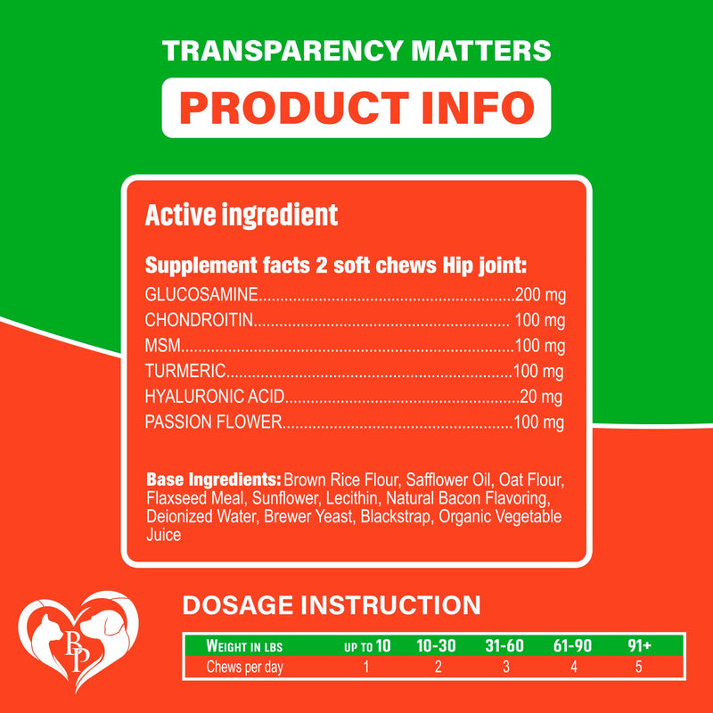 Dog Hip and Joint Supplement & Arthritis Pain Relief Treats - Glucosamine Chondroitin MSM Soft Chews for Senior Dogs - Natural Medicine & Support Mobility - Turmeric Vitamins for Dysplasia - USA - PawsPlanet Australia