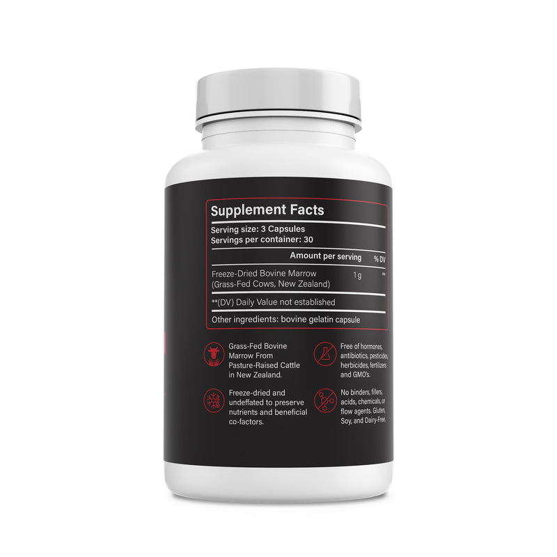 Beef Bone Marrow Supplement, Grass Fed Freeze-Dried Bone Marrow Capsules with Vitamin K2, Healthy Fats & Collagen, Whole Food Ancestral Organ Supplement, 90 Count