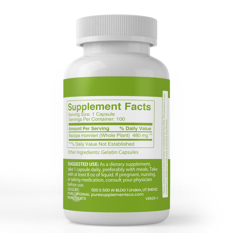 Pure Original Ingredients Bacopa Monnieri, (100 Capsules) Always Pure, No Additives Or Fillers, Lab Verified