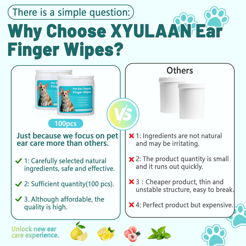 100 Pcs Dog Ear Wipes Finger, Dog Ear Cleaning Wipes Pet Ear Cleaner for Cats, Cat Ear Infection Treatment for Dogs Puppy Ear Wipes Cat Ear Cleaner Dog Itchy Ear Relief Ear Finger Wipes for Dogs - BeesActive Australia