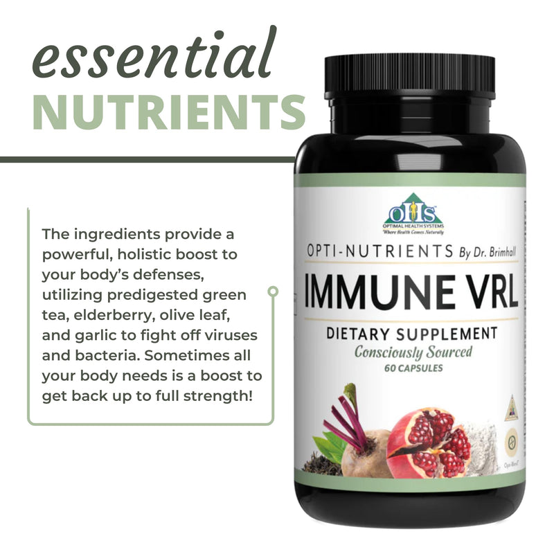 Optimal Health Systems Immune VRL Whole Food Immune Support, 60 Capsules | Whole food immune support, elderberry, olive leaf, garlic, green tea, thymus, spleen and lymph support, non-GMO, gluten-free