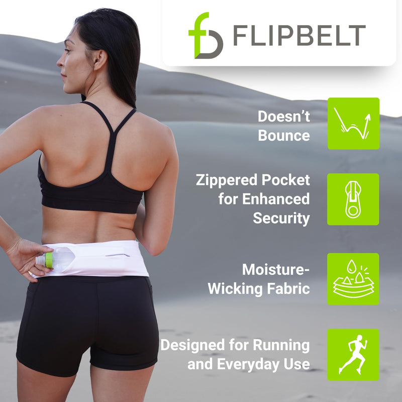 FlipBelt Zipper Running Belt, Waist Pack for Fitness and Running Fanny Pack for Women Men Phone Keys Money US Company - [Carbon] - [Medium]