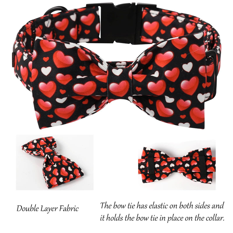 Lionet Paws Valentine's Day White Dog Collar, Cute Heart Black Dog Collar for Medium Dogs, Adjustable Cotton Love Pet Collars for Small Medium Dogs Medium (Pack of 1) Black Hearts - BeesActive Australia