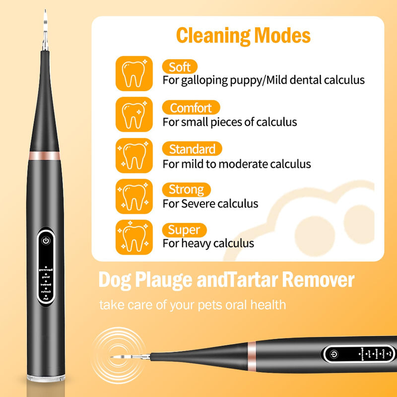 Dog Plaque Remover, Pet Teeth Cleaning Products, Dog Tartar Remover with 6 Modes and Complete Care Kit for Dogs and Cats, Rechargeable, Black